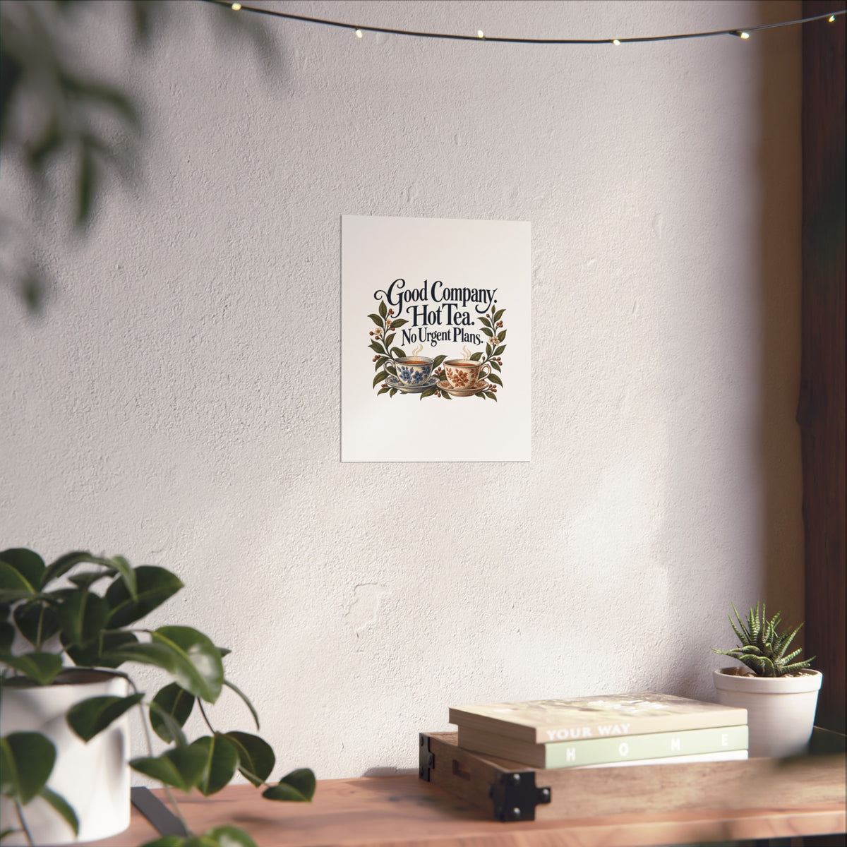Good Company Hot Tea Art Print, Botanical Teacups, Adult Home Gift, 9 x 11 Inch Unframed