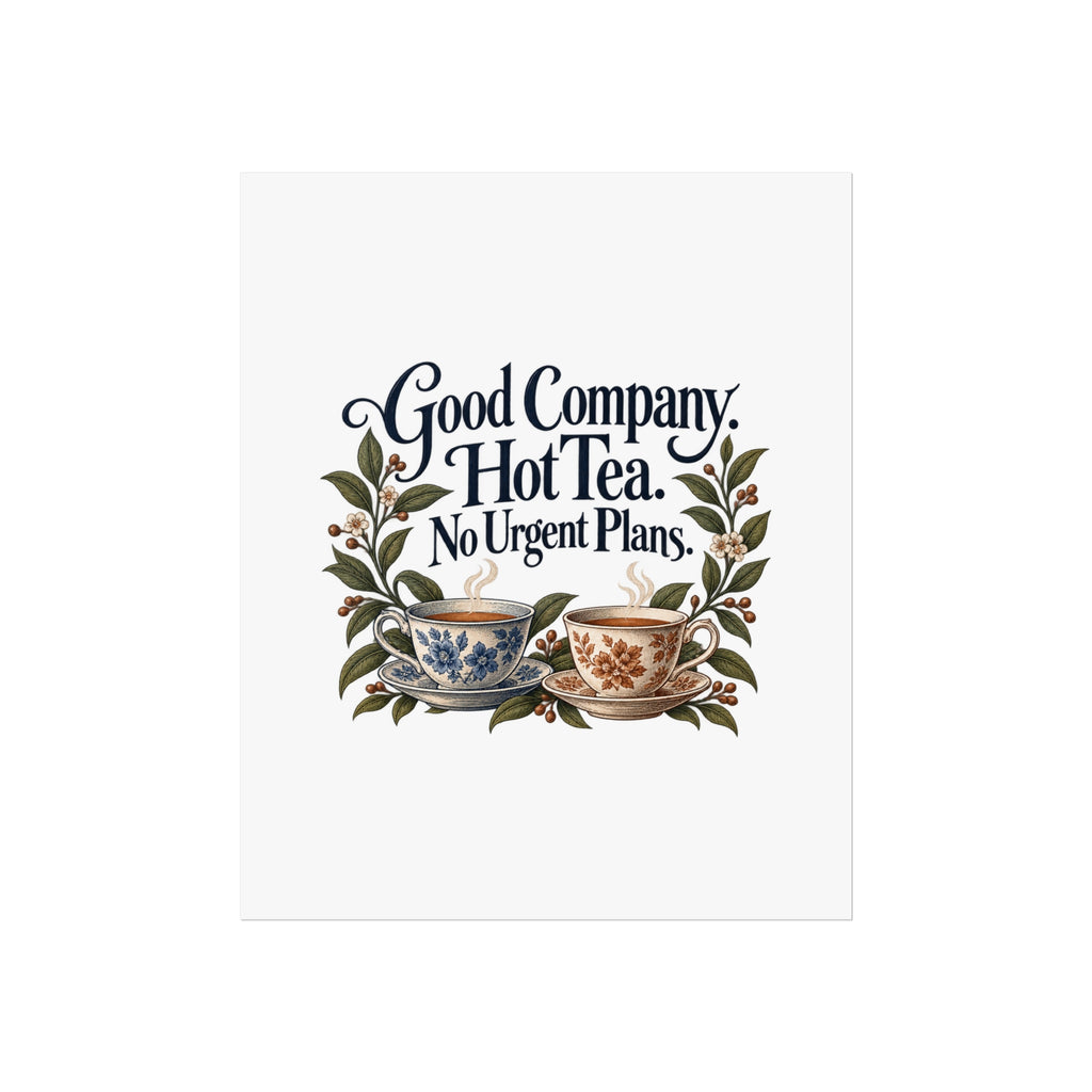 Good Company Hot Tea Art Print, Botanical Teacups, Adult Home Gift, 9 x 11 Inch Unframed