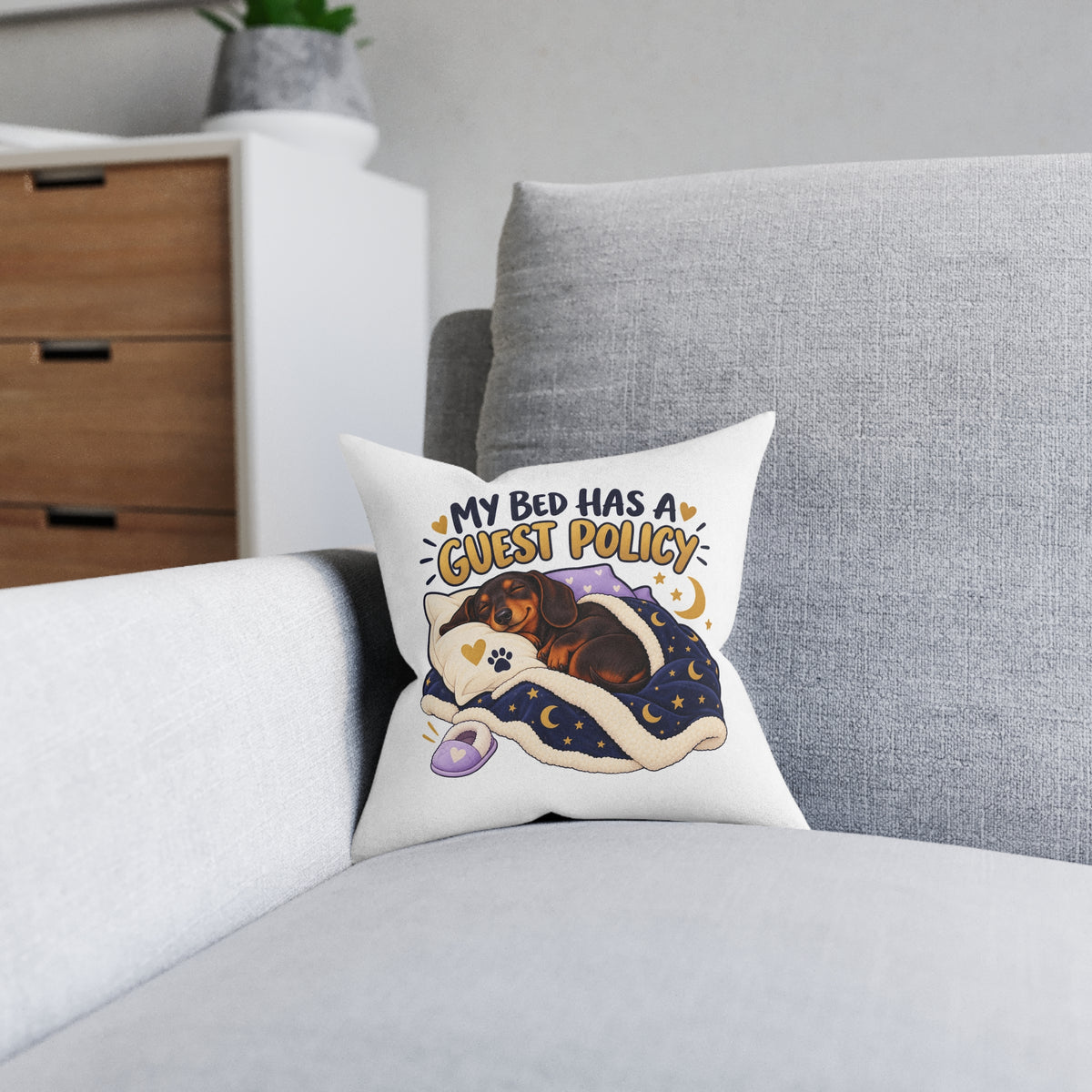 Dog Lover Cushion, My Bed Has a Guest Policy, 12 Inches