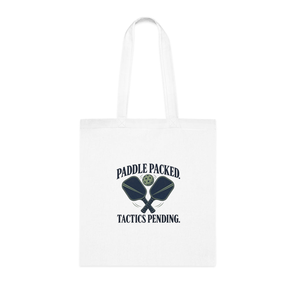 Funny Pickleball Tote Bag, Paddle Packed Tactics Pending, White Cotton Adult Gift