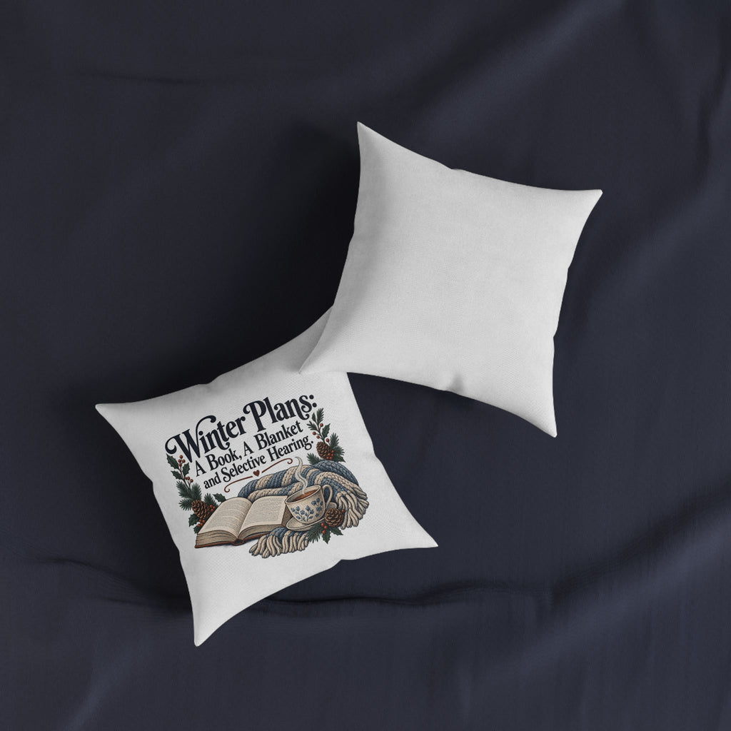 Funny Winter Reading Cushion, Book Blanket and Selective Hearing, 12 inch Cosy Reader Gift