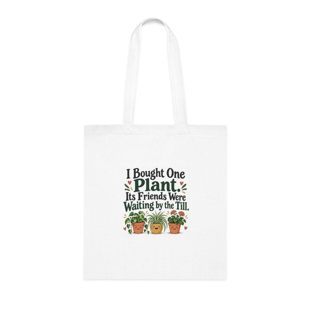 Cotton Tote Bag, Funny Plant Shopping Design, White