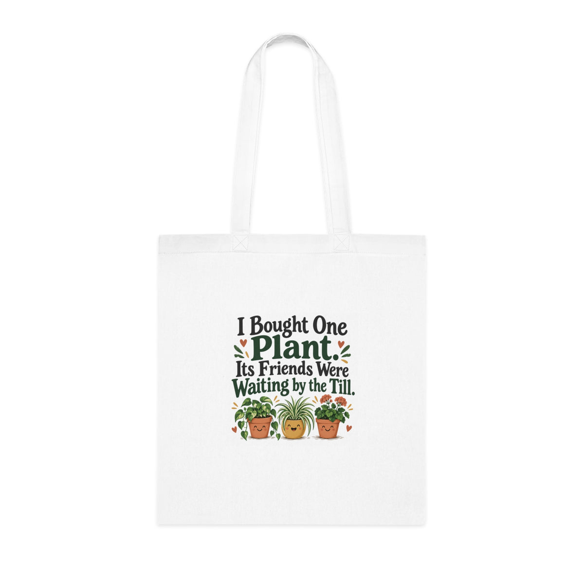 Cotton Tote Bag, Funny Plant Shopping Design, White