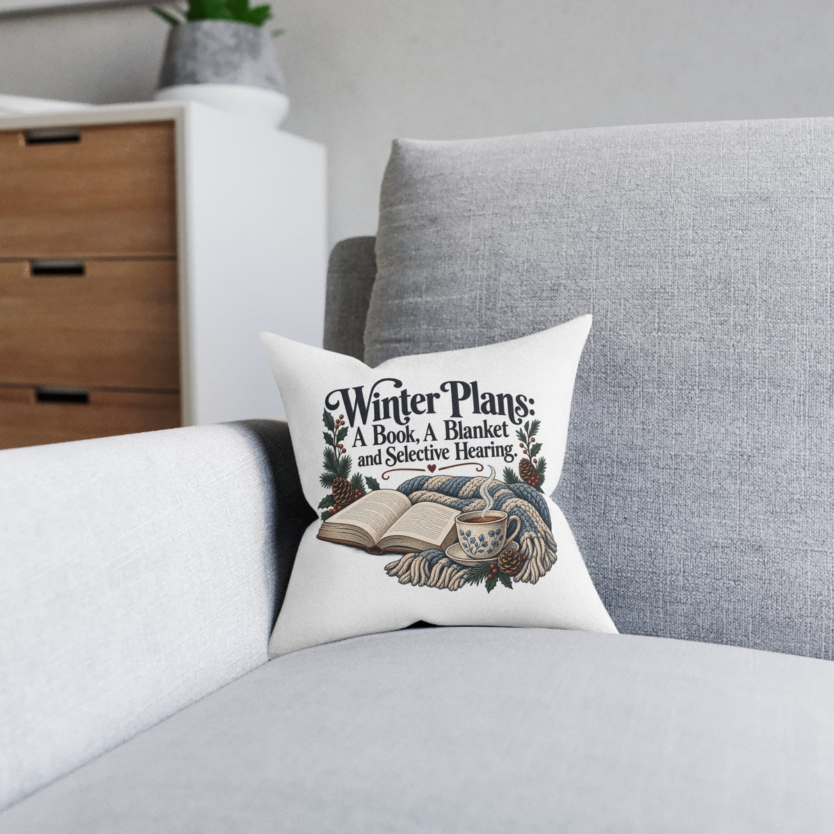 Funny Winter Reading Cushion, Book Blanket and Selective Hearing, 12 inch Cosy Reader Gift