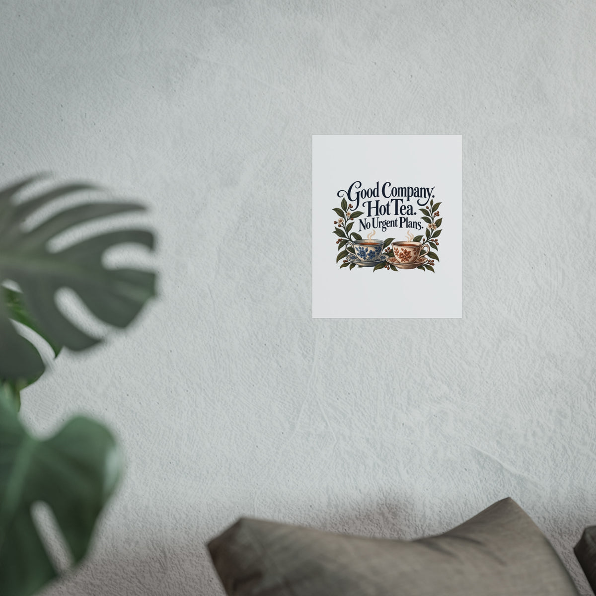 Good Company Hot Tea Art Print, Botanical Teacups, Adult Home Gift, 9 x 11 Inch Unframed