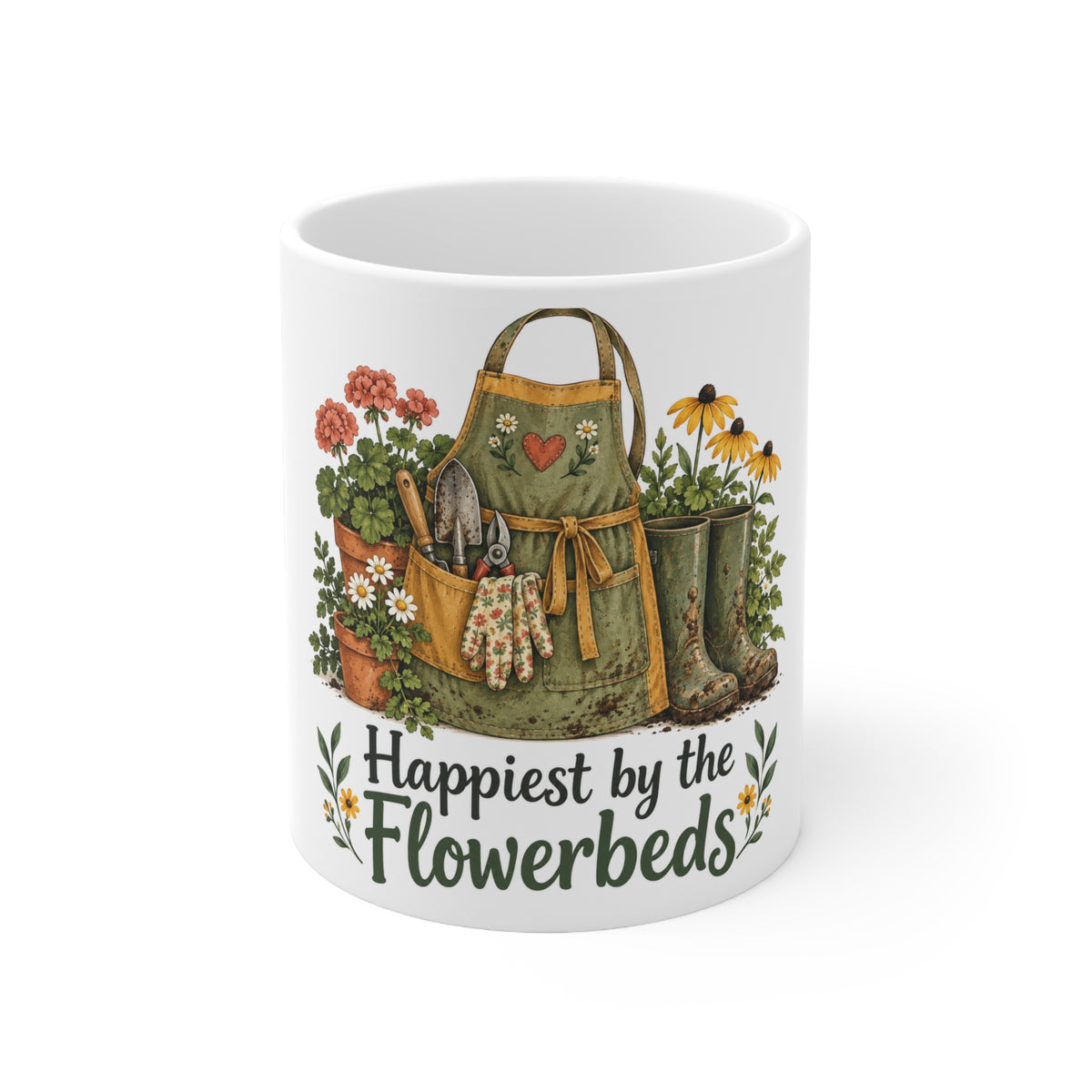 Happiest by the Flowerbeds | Funny Gardening Mug | Banterpip