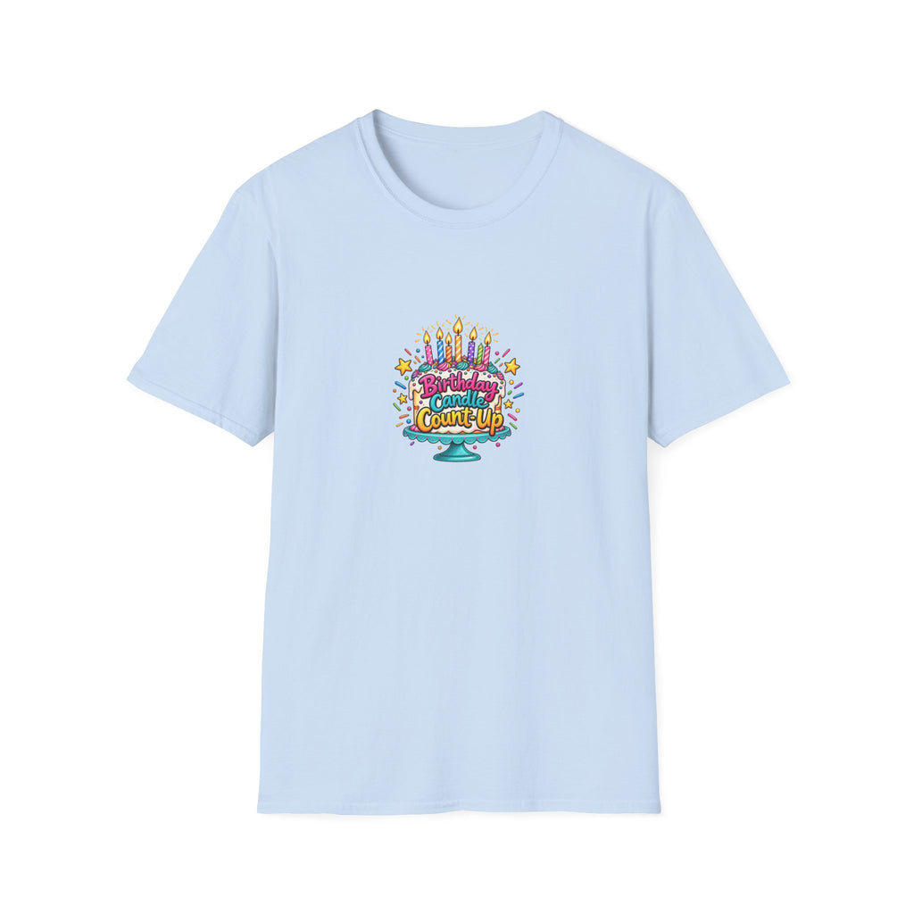 Birthday Candle Count-Up | Birthdays T-Shirt Gift, White or Light Blue