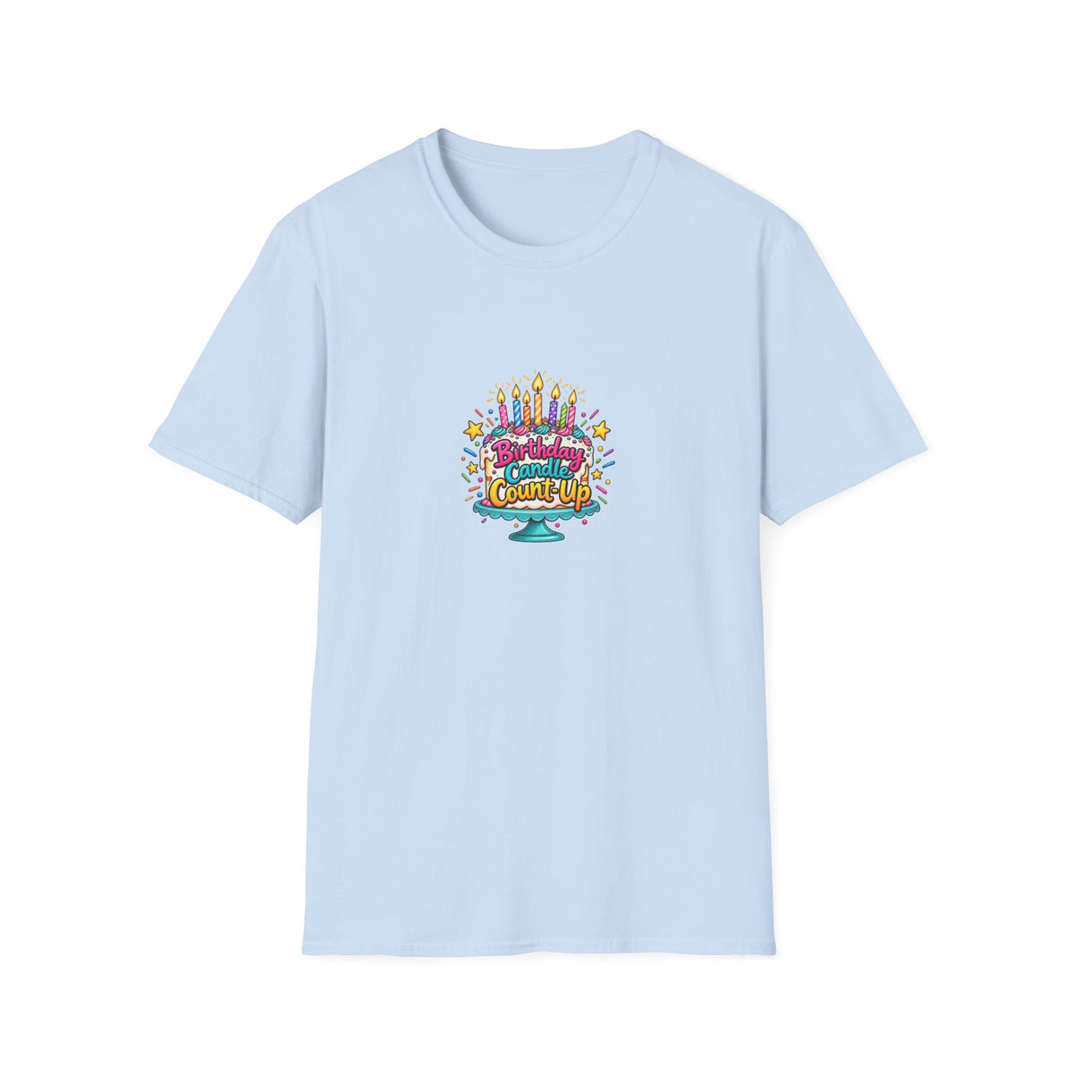 Birthday Candle Count-Up | Birthdays T-Shirt Gift, White or Light Blue