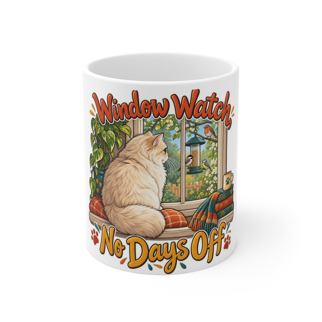 Window Watch, No Days Off | Funny Cat Owner Mug | Banterpip