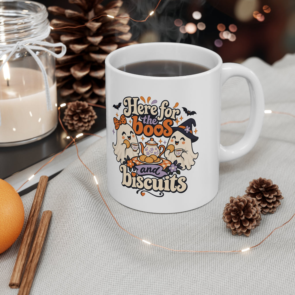 Here for the Boos and Biscuits Mug | Cute Halloween Ghost Tea Gift | Banterpip