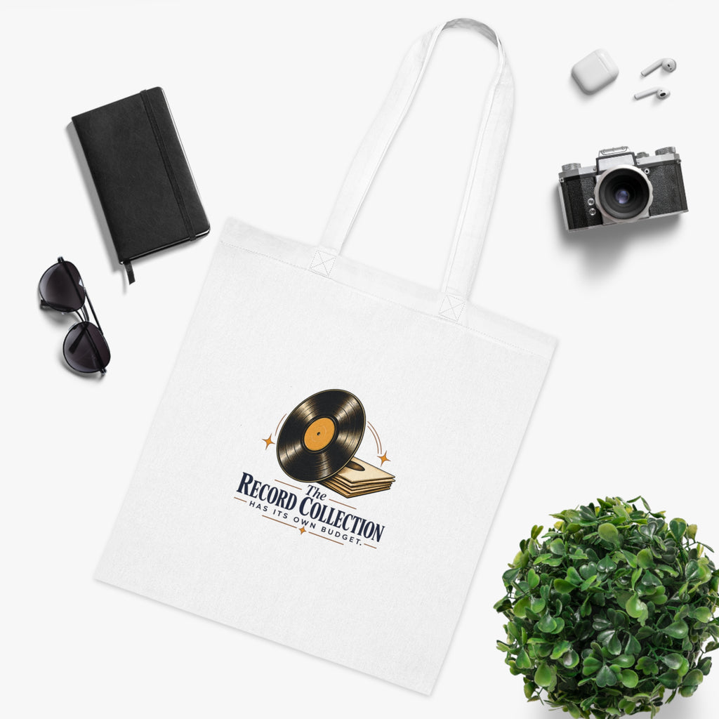 Funny Vinyl Record Tote Bag, Record Collection Budget, White Cotton Music Lover Gift