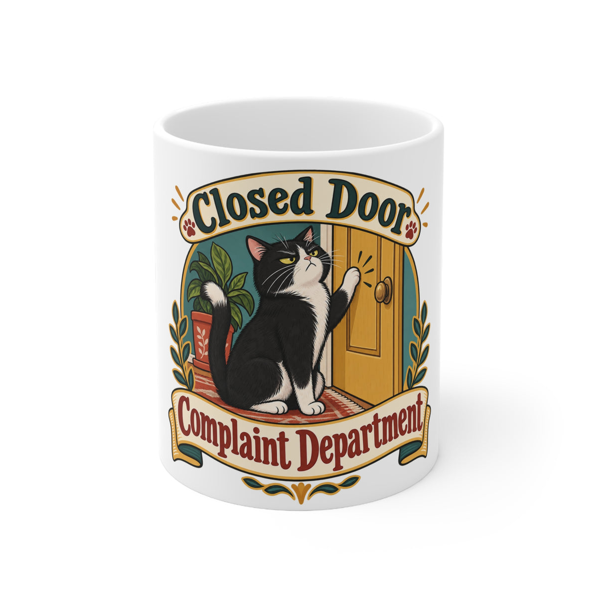 Closed Door Complaint Department | Funny Cat Owner Mug | Banterpip