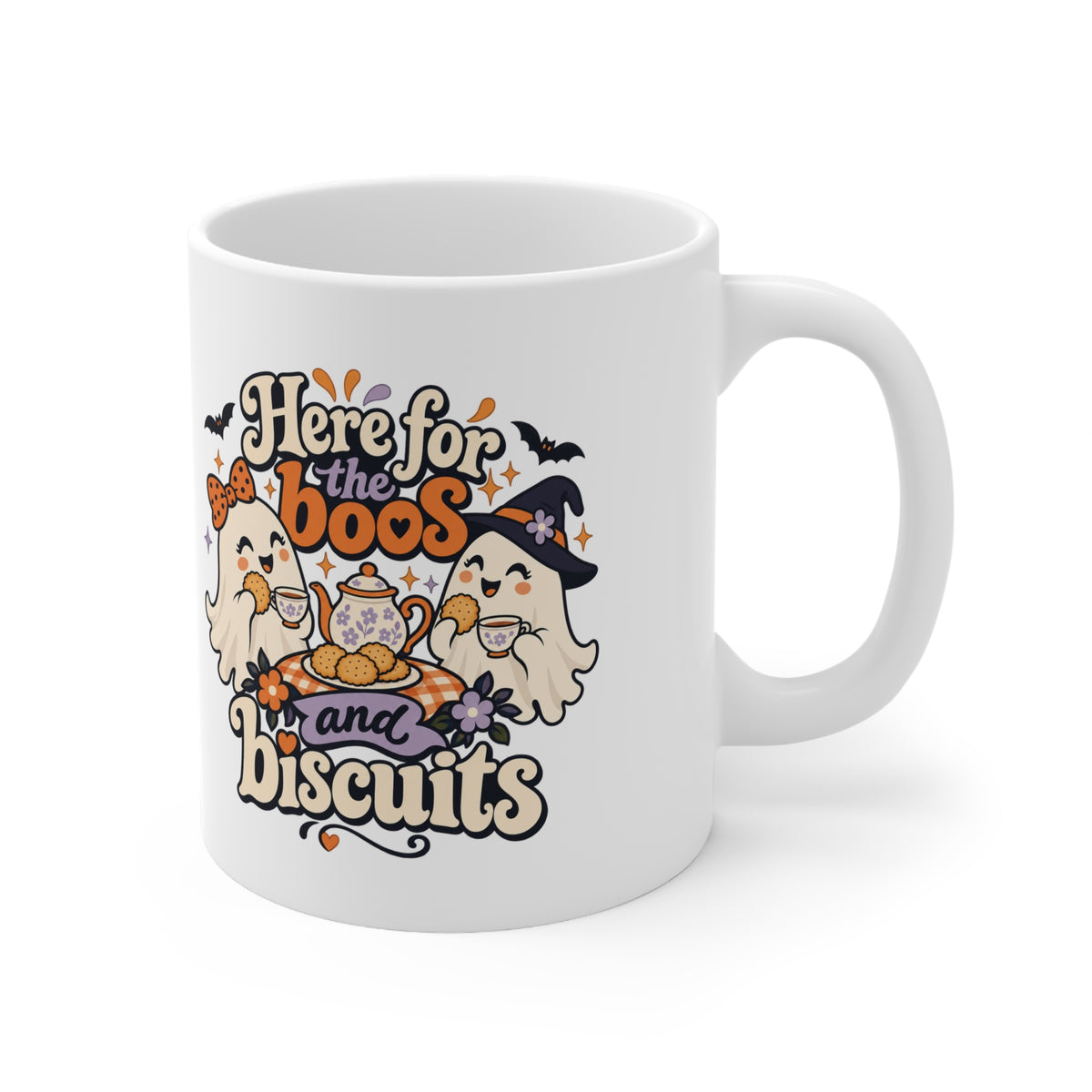 Here for the Boos and Biscuits Mug | Cute Halloween Ghost Tea Gift | Banterpip