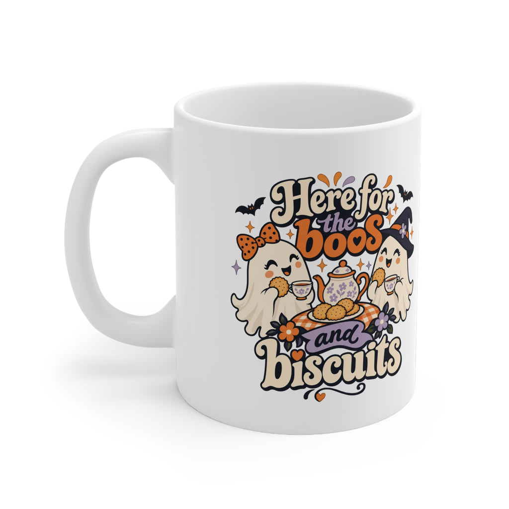 Here for the Boos and Biscuits Mug | Cute Halloween Ghost Tea Gift | Banterpip