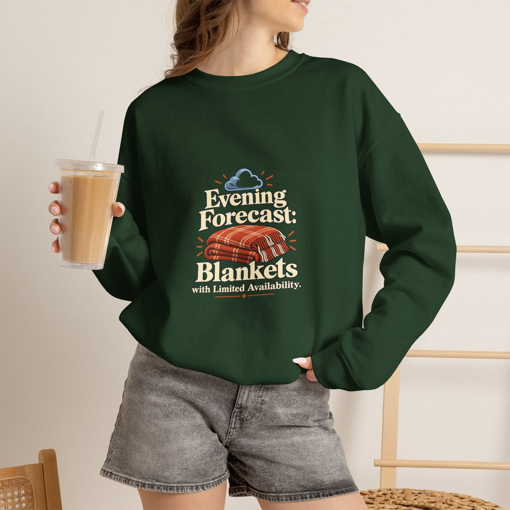 Funny Evening Forecast Sweatshirt, Blankets Limited Availability, Adult Cosy Gift, Navy or Forest Green