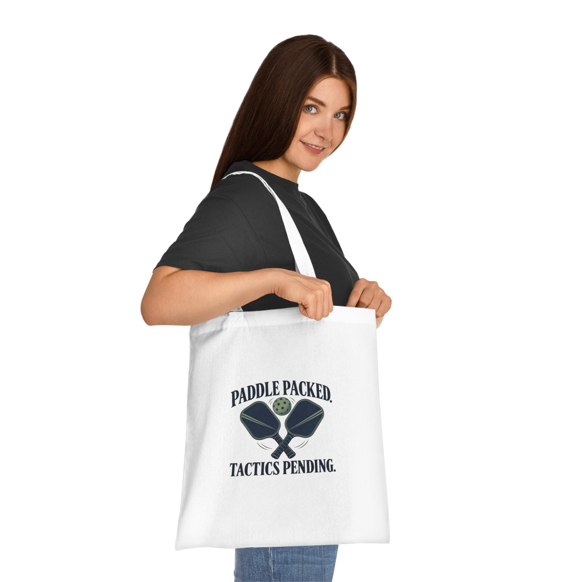 Funny Pickleball Tote Bag, Paddle Packed Tactics Pending, White Cotton Adult Gift