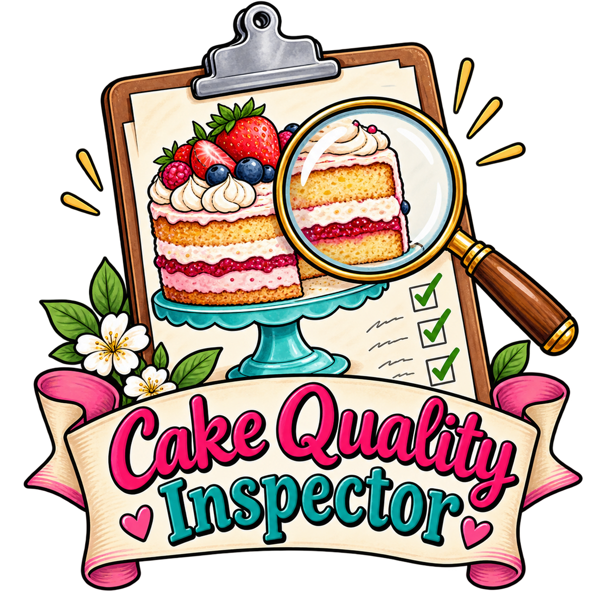 Baking Apron, Cake Quality Inspector, White