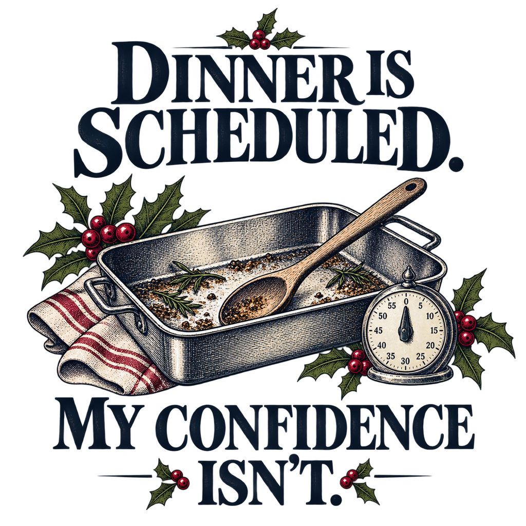 Funny Christmas Cooking Apron, Dinner Scheduled Confidence Pending, Adult White Gift