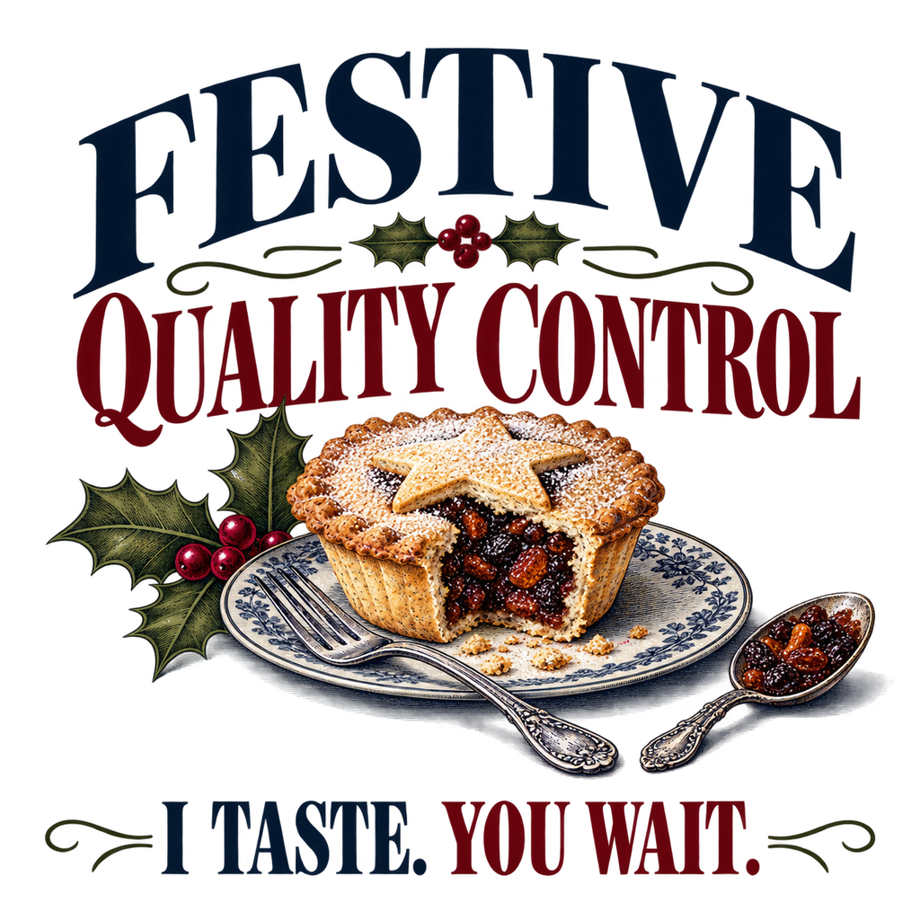 Funny Christmas Baking Apron, Festive Quality Control, Adult White Cook Gift