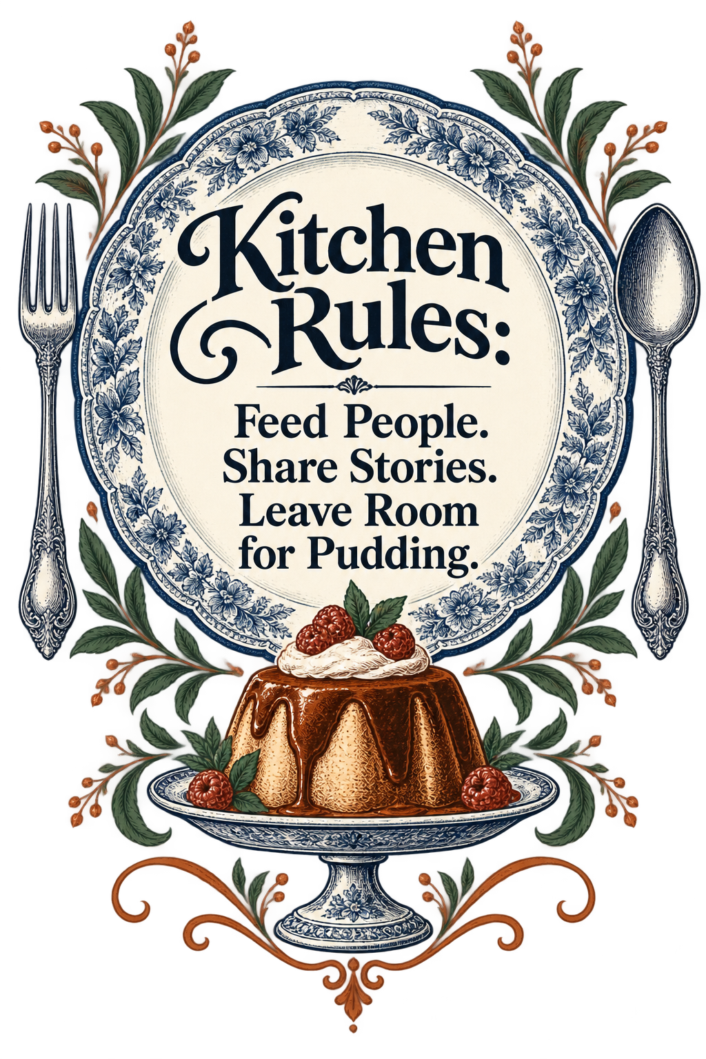 Kitchen Rules Art Print, Feed People Share Stories, Funny Dining Room Gift, 9 x 11 Inch Unframed