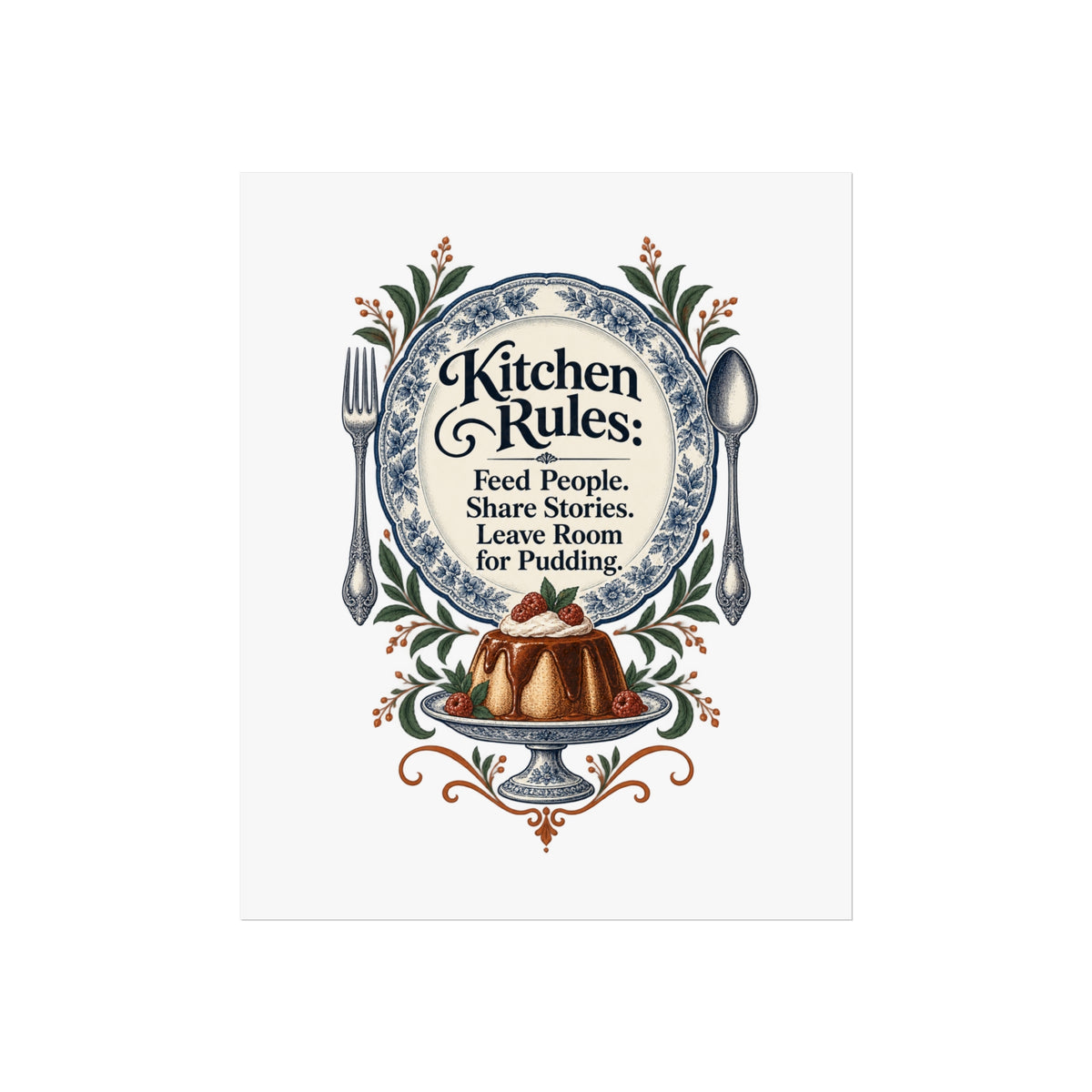 Kitchen Rules Art Print, Feed People Share Stories, Funny Dining Room Gift, 9 x 11 Inch Unframed