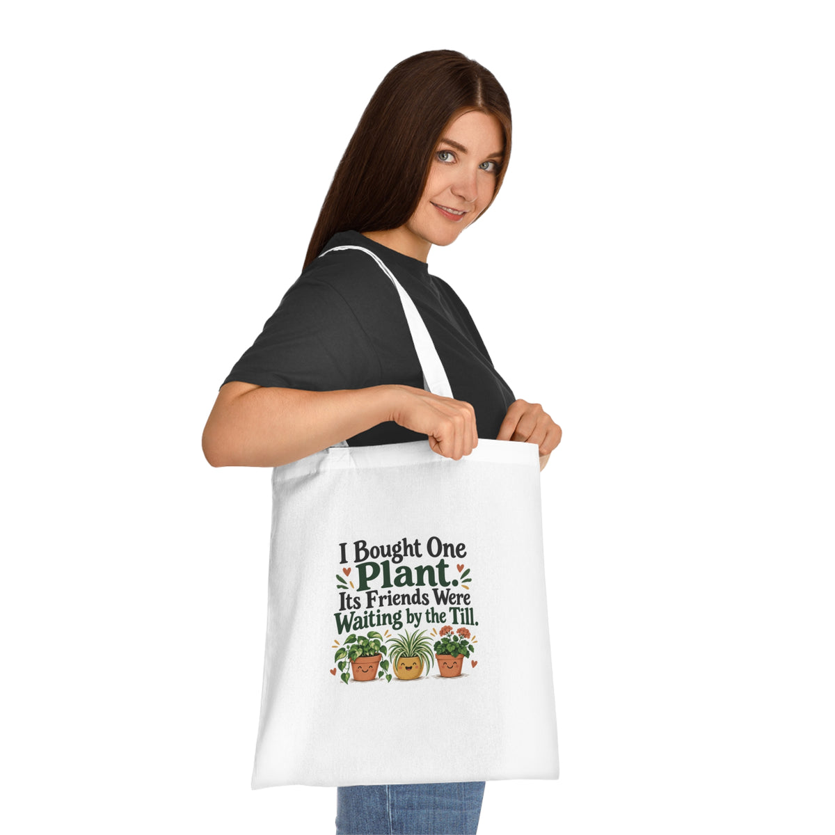 Cotton Tote Bag, Funny Plant Shopping Design, White