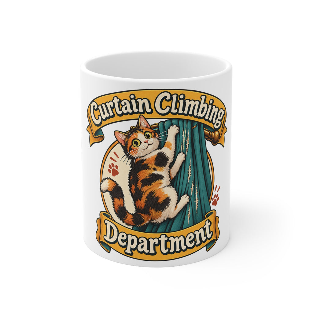 Curtain Climbing Department | Funny Cat Owner Mug | Banterpip