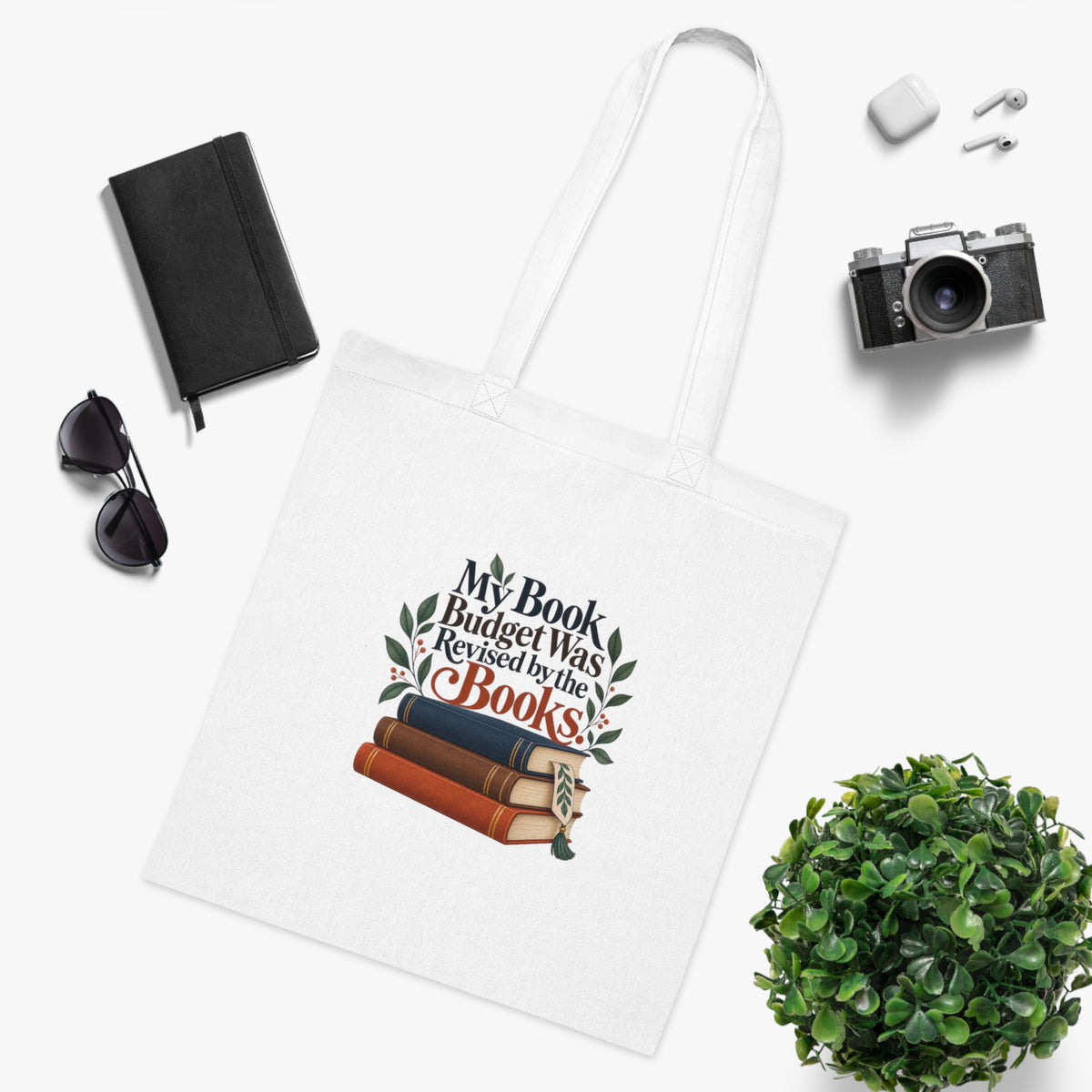 Funny Book Budget Tote Bag, Reader Gift, White Cotton Bookshop Bag