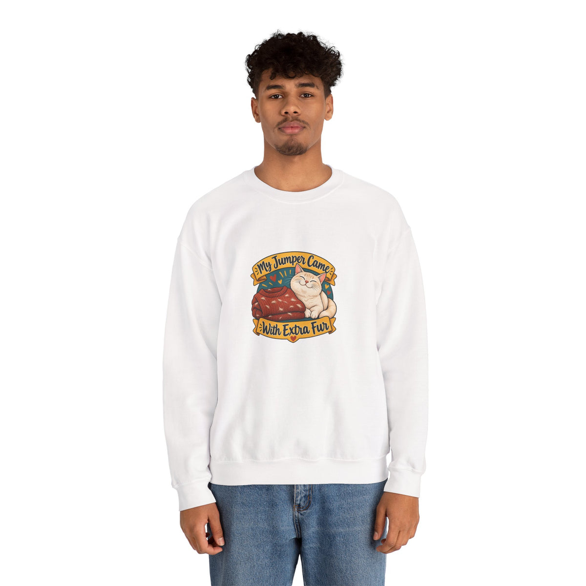 Cat Lover Sweatshirt, Extra Fur Humour, White Unisex
