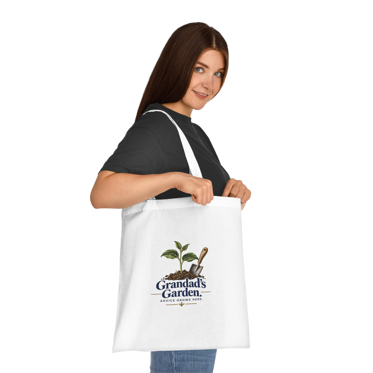 Grandad Gardening Tote Bag, Advice Grows Here, White Cotton Grandfather Gift