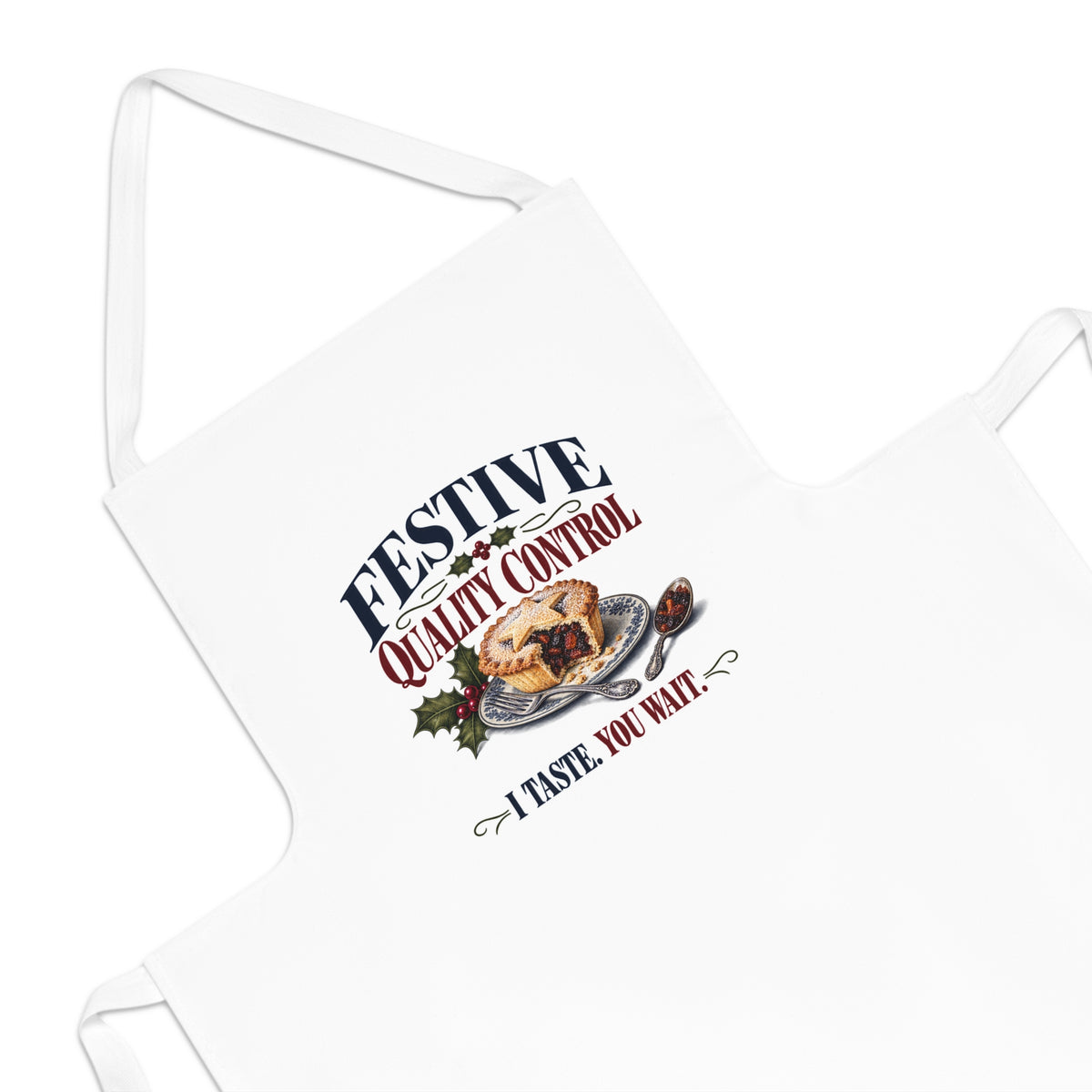 Funny Christmas Baking Apron, Festive Quality Control, Adult White Cook Gift