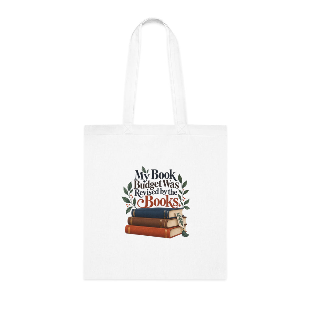 Funny Book Budget Tote Bag, Reader Gift, White Cotton Bookshop Bag