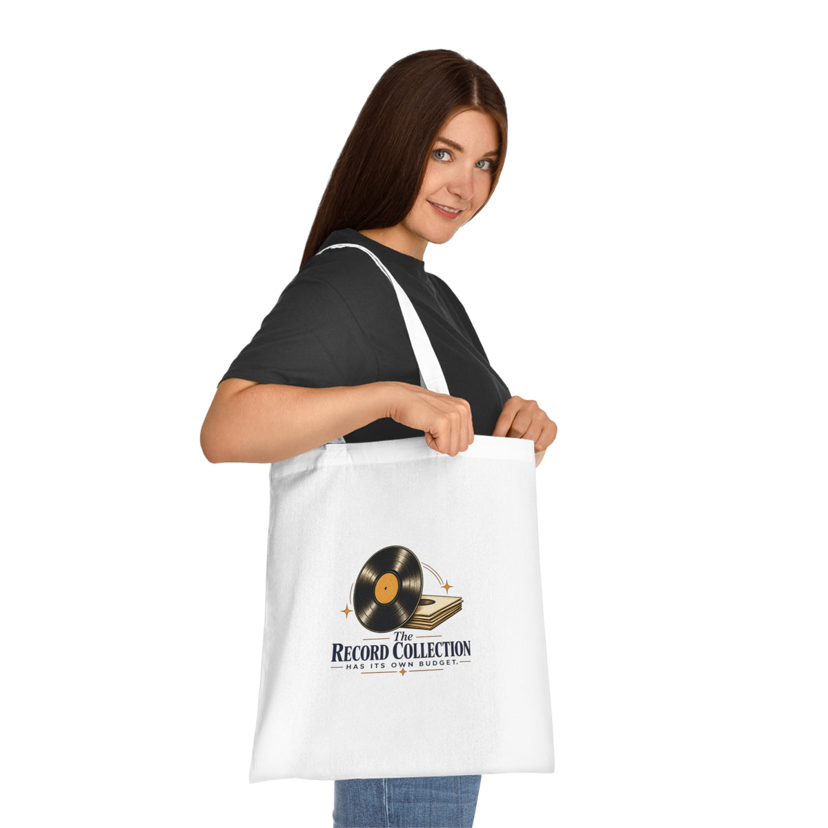 Funny Vinyl Record Tote Bag, Record Collection Budget, White Cotton Music Lover Gift