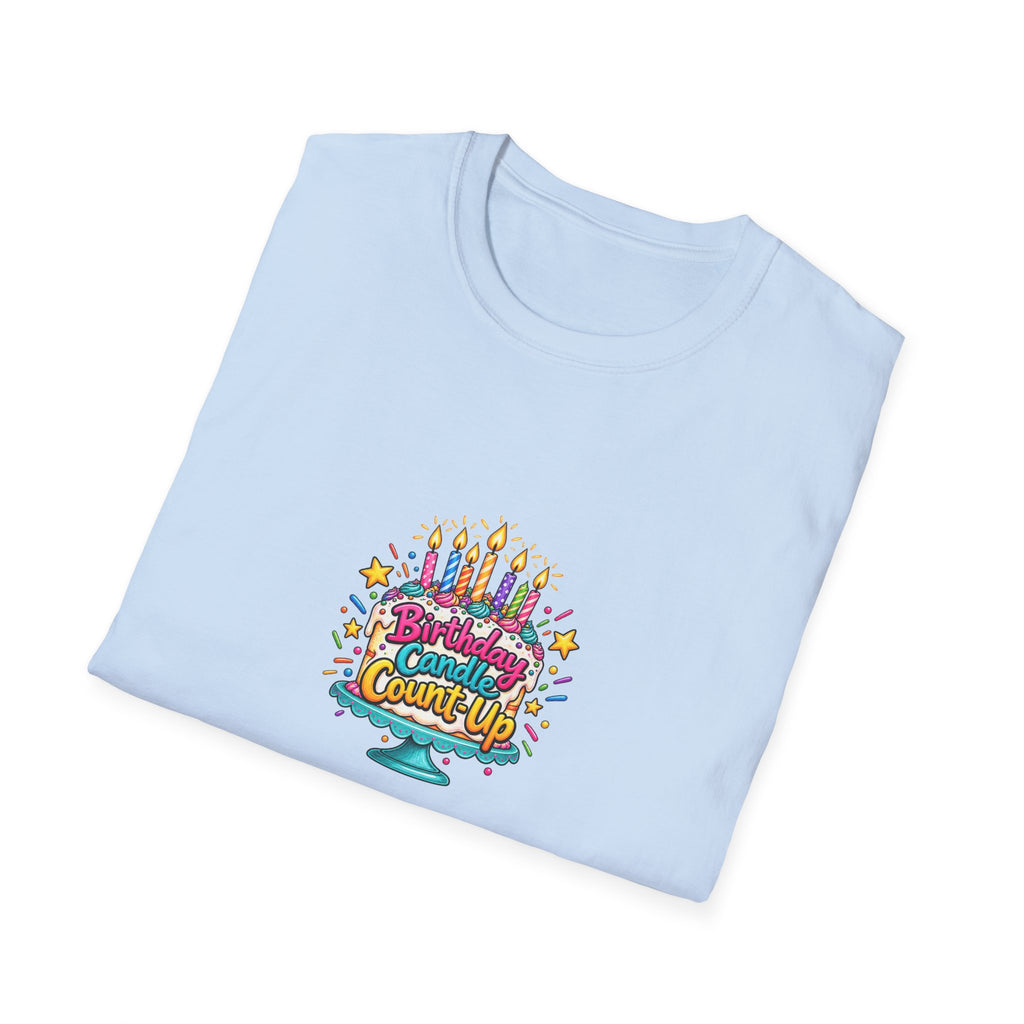 Birthday Candle Count-Up | Birthdays T-Shirt Gift, White or Light Blue