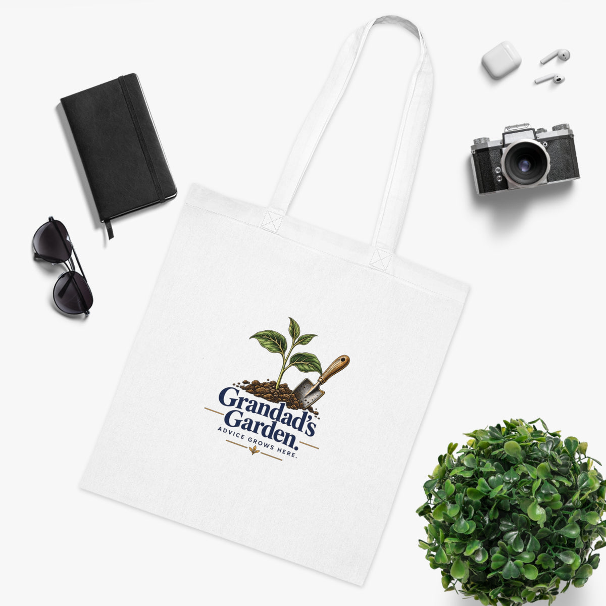 Grandad Gardening Tote Bag, Advice Grows Here, White Cotton Grandfather Gift