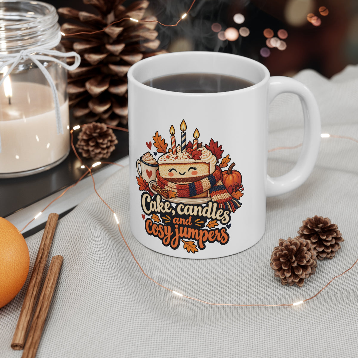Cake Candles and Cosy Jumpers Mug | Autumn Birthday Gift | Banterpip