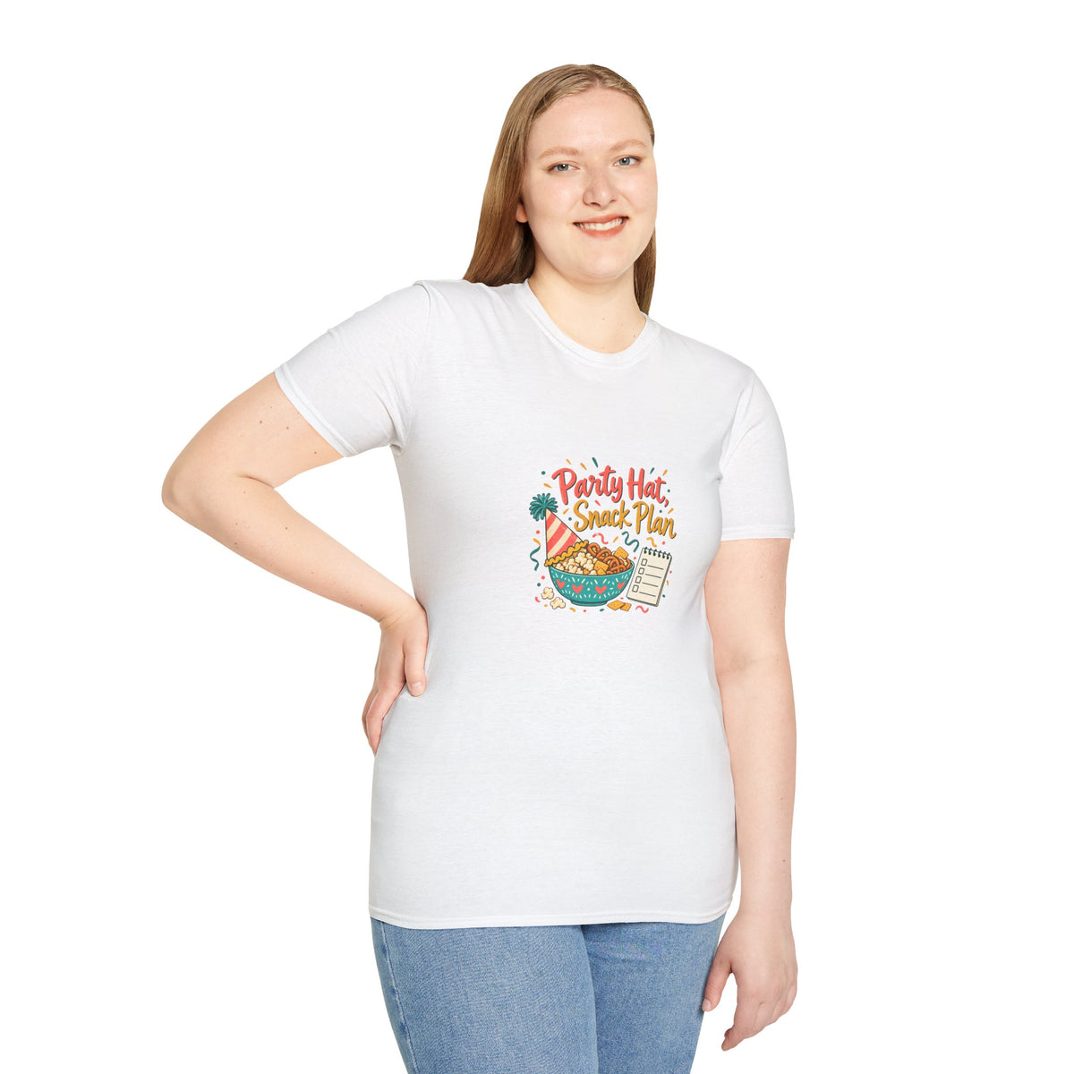 Party Hat, Snack Plan | Birthdays T-Shirt Gift, White or Light Blue