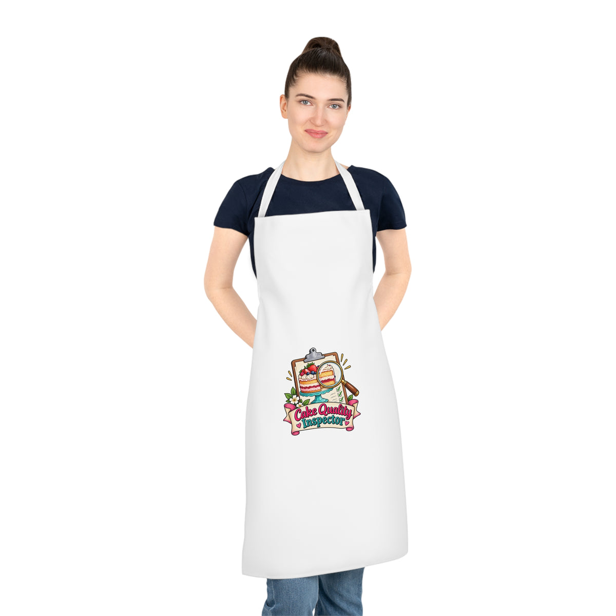 Baking Apron, Cake Quality Inspector, White